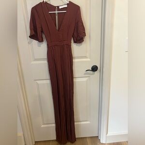 Astr Rust Jumpsuit with V-Neck